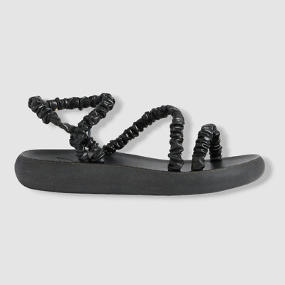 $270 Ancient Greek Sandal Women Black Eleftheria Scrunchie Sandal Shoes Size 38