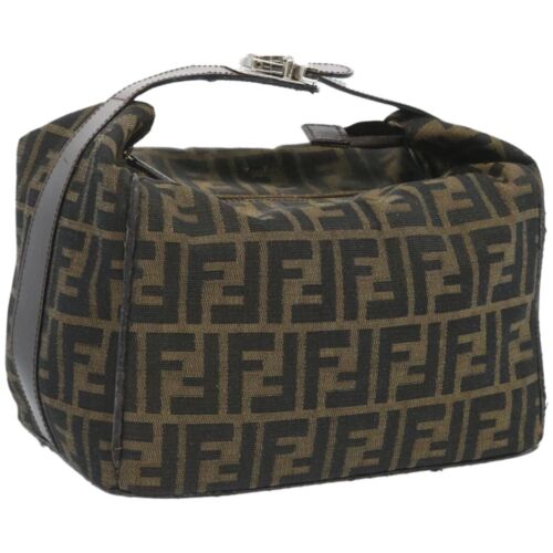 FENDI Zucca Canvas Vanity Hand Bag Black Brown Auth 66392 - Picture 1 of 20