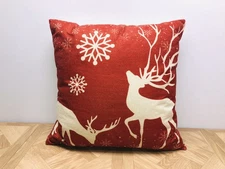 Deer Elk Winter Tree Snowflake Christmas Throw Pillow $ Cover Holiday Decor 16”