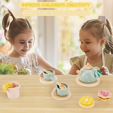 15Pcs Western Kitchen Wooden Tea Sets Play Kitchen Dishes/Tea Toy Set For Kid US