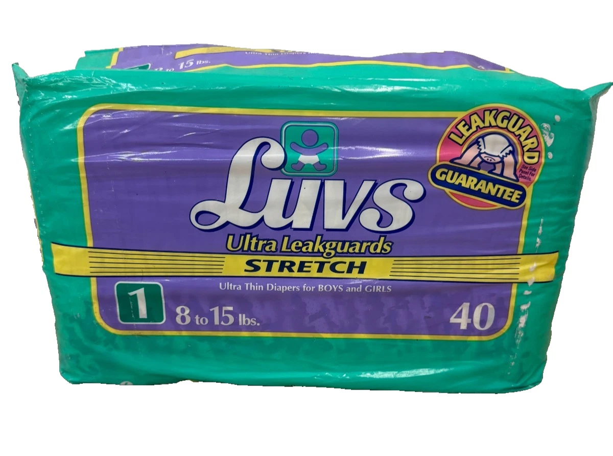 Vintage 1 pack of 40 LUVs Ultra Leakguards STRETCH Size 1 Diapers HTF 1997