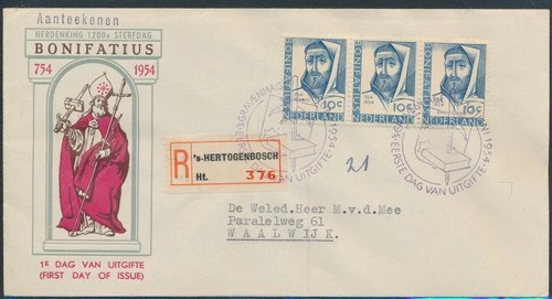 LS74589 Netherlands 1954 Bonifatius registered FDC used