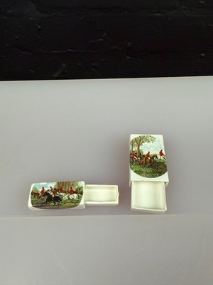 Lutherport Ltd Bone China 1985 Streichholzschachteln Halter Jagdszene 2er Set