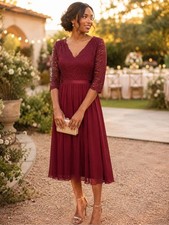 Miss May Retro Gorgeous City Burgundy Lace Chiffon Midi Cocktail Dress Size XL