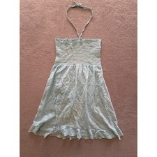 Want! Light Blue Smocked Shirred Halter Dress Eyelet Ruffle Hem L