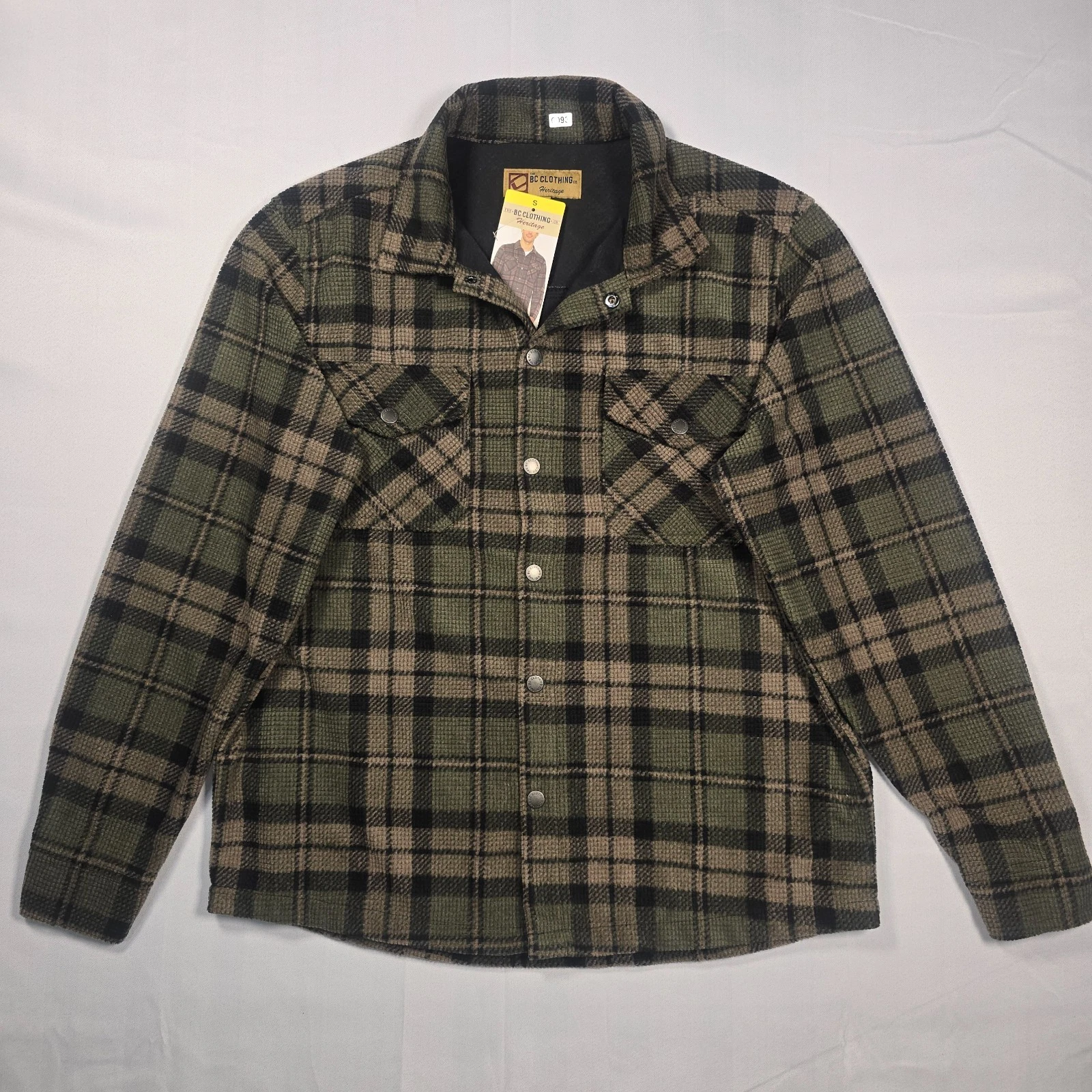 NWT BC Clothing Mens Textured Flannel Shirt Jacket Green Plaid Shacket Small image 1