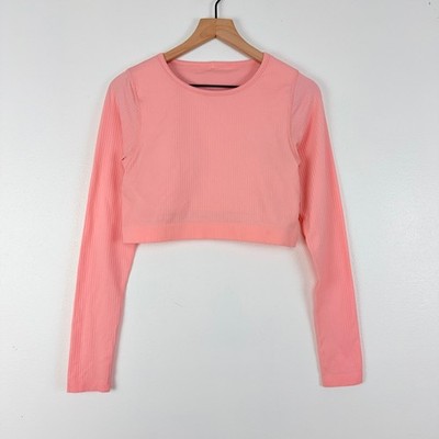 Lululemon Ebb to Street Long Sleeve Crop Shirt Size 10 Dew Pink Padded Ribbed