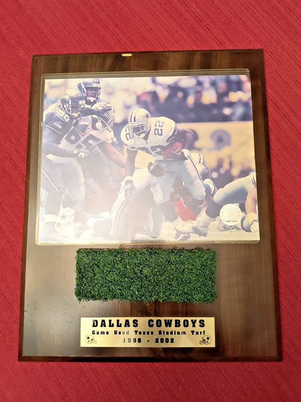 Emmitt smith plaque with stadium used turf