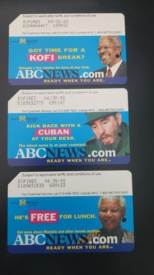 Fidel CASTRO  Nelson MANDELA   Kofi ANNAN  NYC Metrocard Lot of 3 MINT