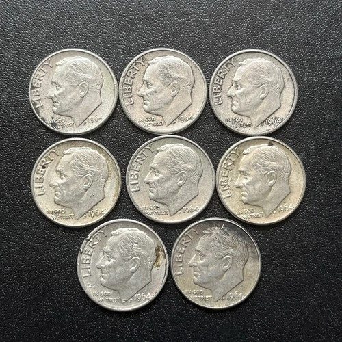 8 1964 SILVER ROOSEVELT DIMES USA UNITED STATES OF AMERICA MINT COIN COLLECTOR