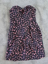 Black And Pink Heart Strapless Ruffle Mini Dress