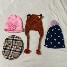 Little girls hats lot of 4 beanie bonnet fox pink Disney blue hearts