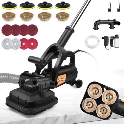 3800W 4 Head Concrete Floor Grinder w/ Long Handle Dust Shroud Grinding Machine