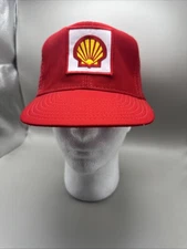 Vintage Shell Oil Company Red Cap Mesh Snackback Trucker Hat USA