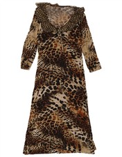 VINTAGE Womens 3/4 Sleeve Maxi Dress UK 8 Small Brown Animal Print G003