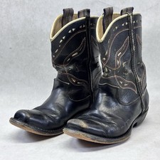 Vintage 1950s Kids Cowboy Boots Black Leather 10.5D USA Made Wear Patina
