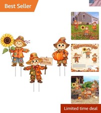 Delightful Fall Yard Decor: 3 Pack Metal Scarecrow Stakes for Any Outdoor Space