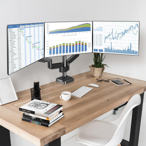 MOUNTUP Triple Monitor Stand Mount - 3 Monitors Desk for Computer Black
