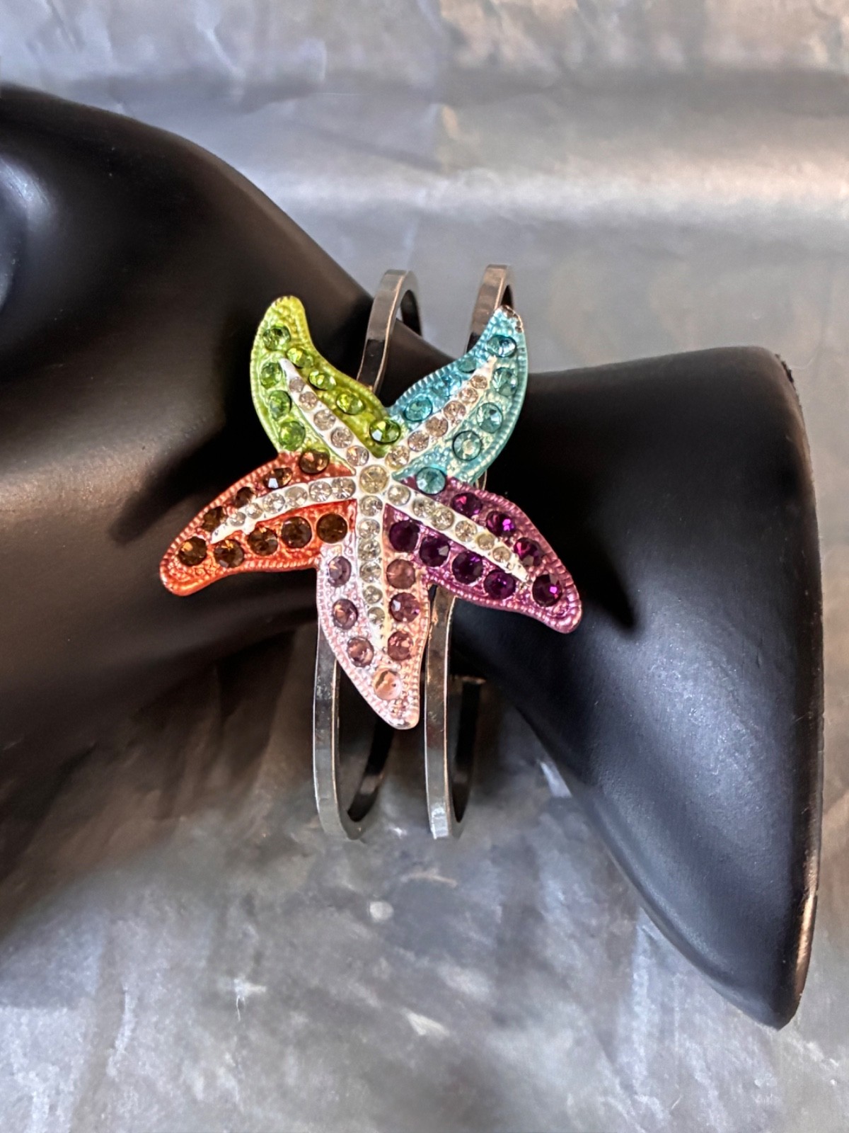 Multicolored Rhinestone Starfish Cuff Bracelet Oc… - image 8