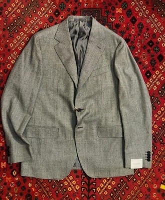 NWT $3500 CARUSO HAND STITCHED FULL CANVAS GRAY FLANNEL 42 NOTCH LAPEL