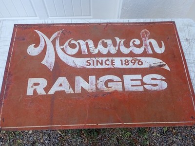 Vintage Original '' Monarch Ranges '' Tin Advertising Sign 1930s / 1940s 24'' x 38''