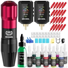 Neebol Wireless Tattoo Kit - Complete Set with 2 Color-Display Power Supplies...