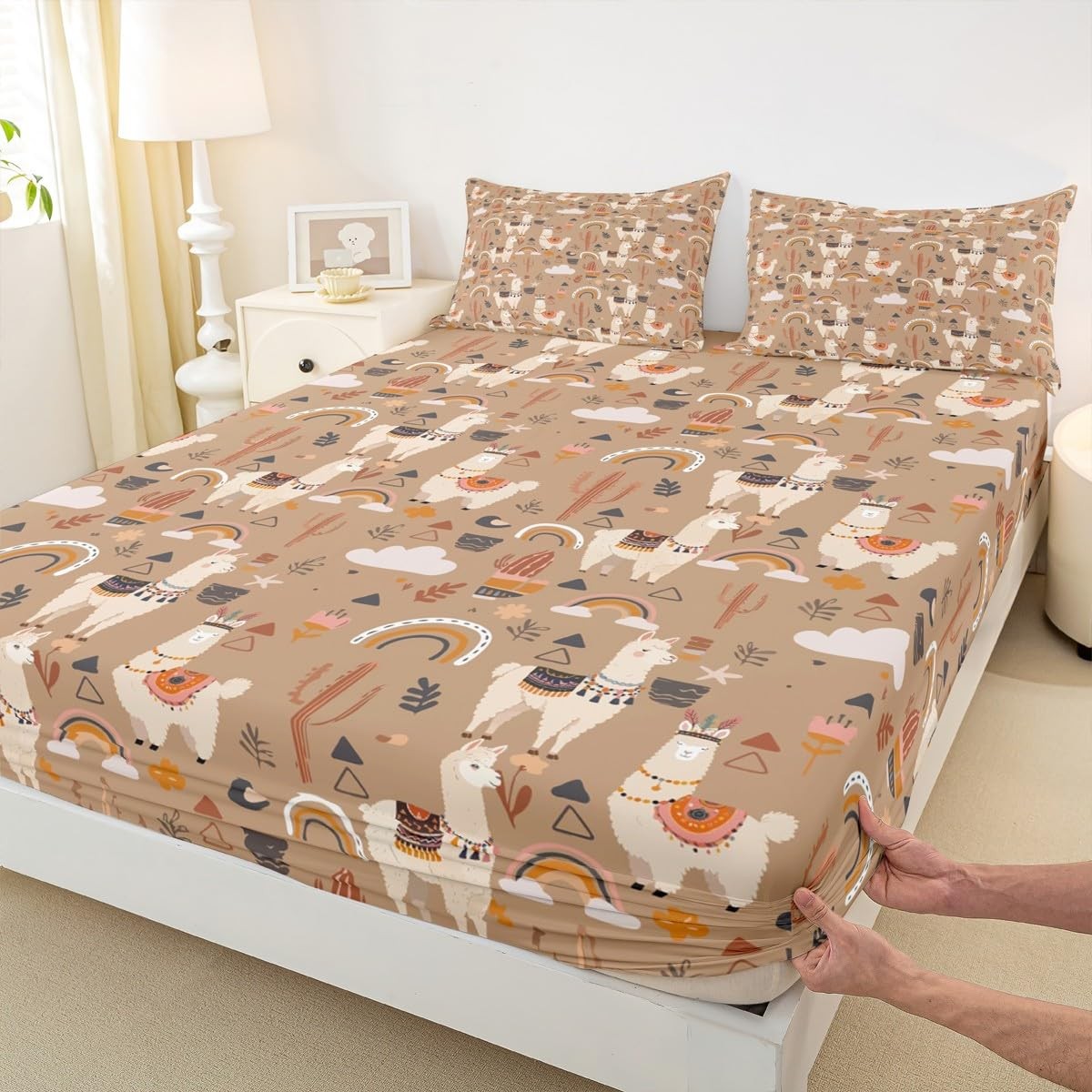 Kawaii Llama Alpaca Set for Boys Cute Llama Sheets with Deep Pocket Fitted Ca...