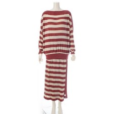 ISSEY MIYAKE 70s-80s All Style Linen mixed Striped Knit Long Skirt setup Bei...