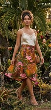 Vintage 1960s Handmade Cotton Hawaiian Floral Midi Wrap Skirt Sz S/4