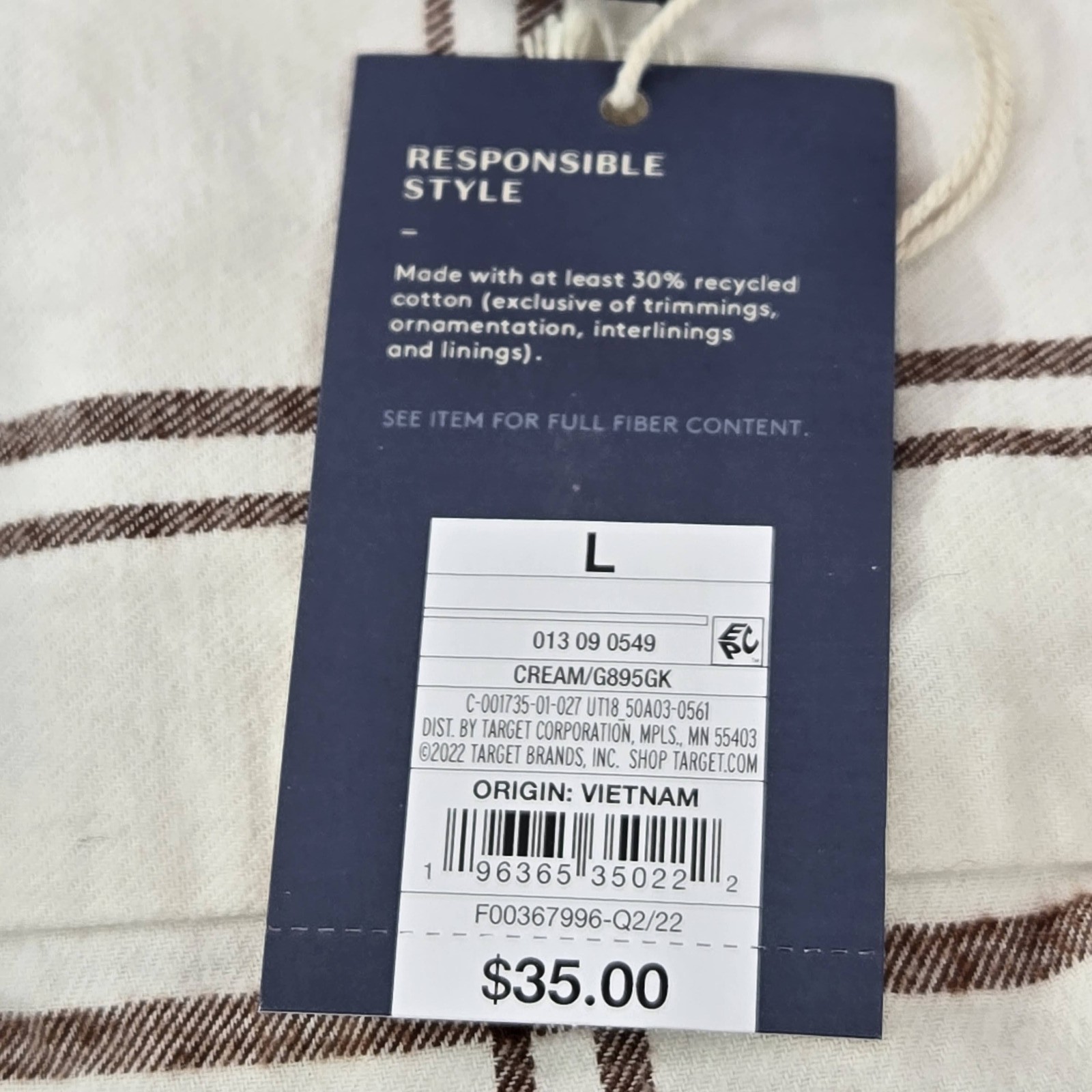 Universal Thread Women Button Up Shirt L Cream Check Collared Long Sleeve NWT