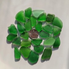 Green Sea Glass, 26 med pieces, JQ, GenuineSurf Tumbled, NYC Beach Glass
