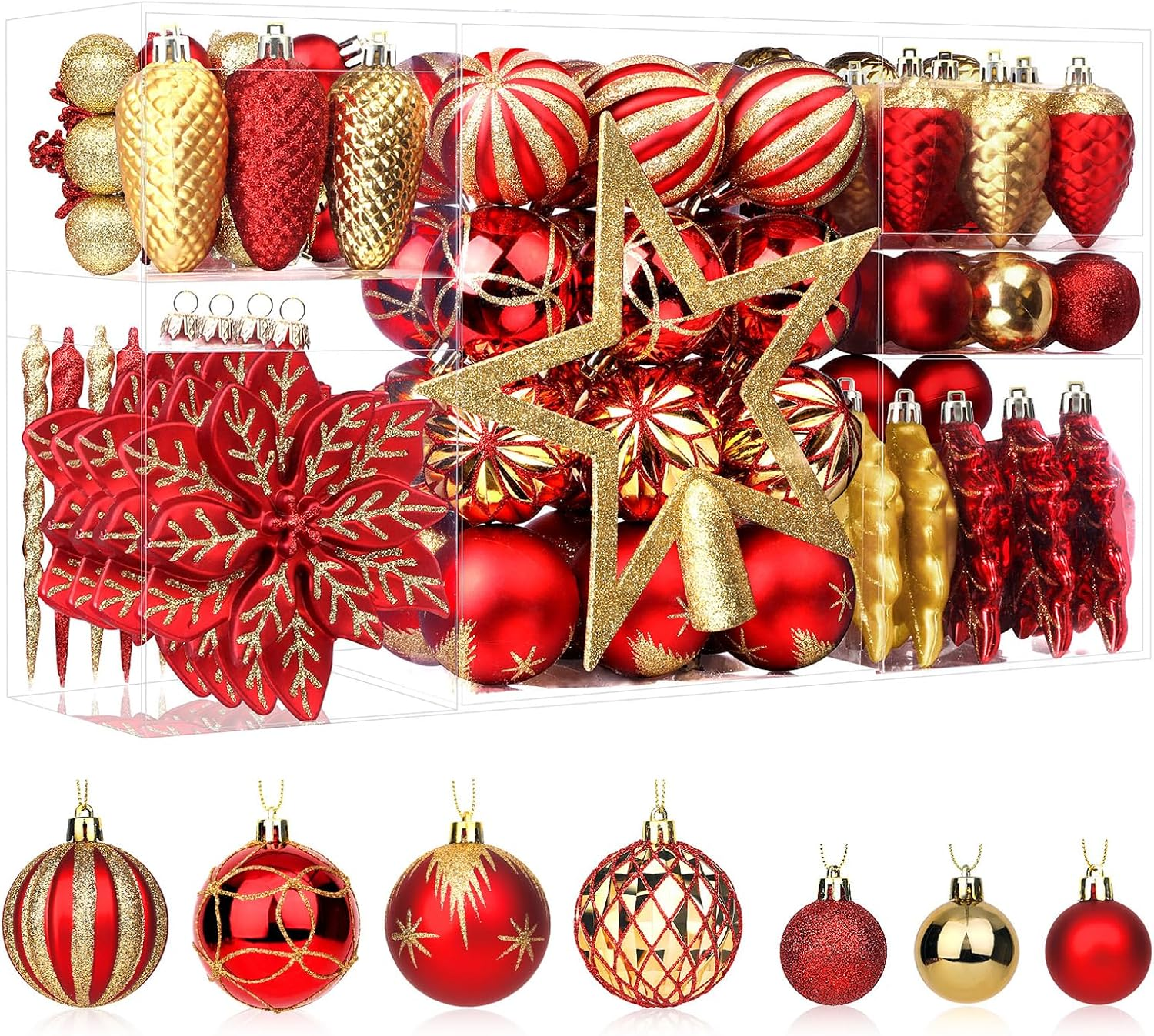 106PCS Christmas Balls Ornaments Set, Colorful Shatterproof Plastic Decorative B