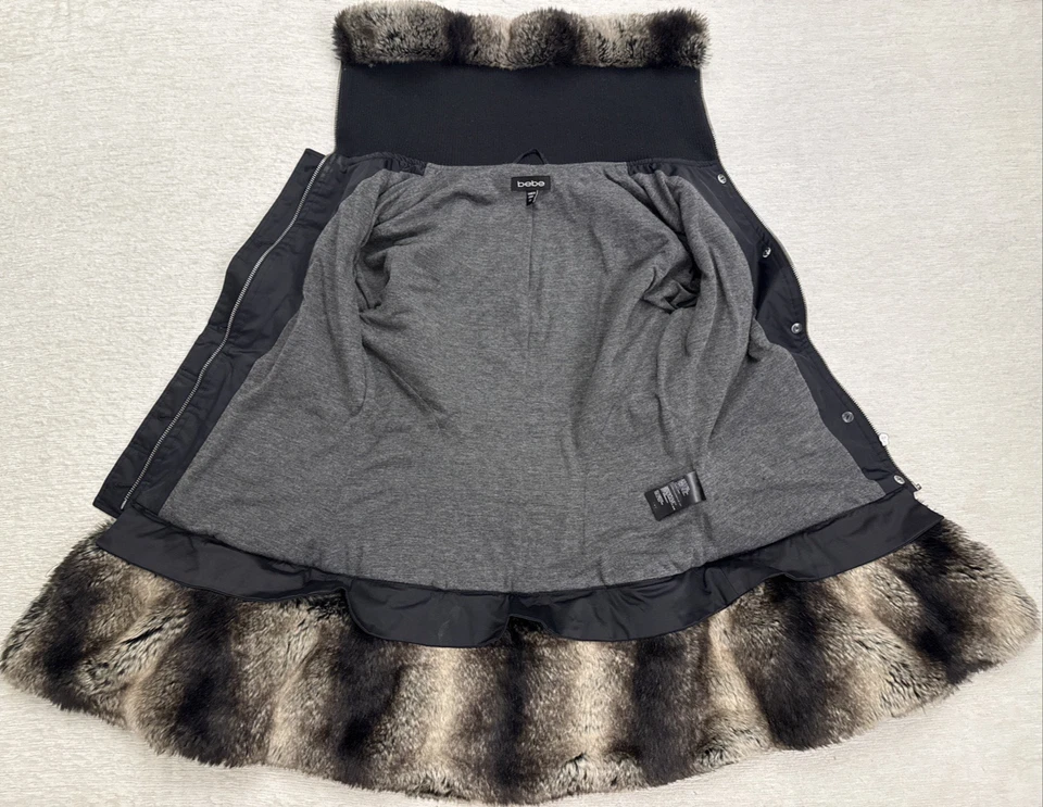 Винтажный Y2K 2000-х Bebe меха отделки расклешенный Куртка Пальто XS - Изображение 4 из 4