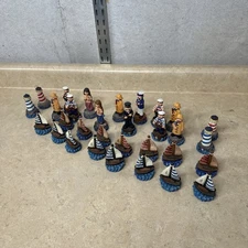 Nautical Chess Set Mermaid Dolphin Sailor Pirate Lighthouse Missing One Pawn