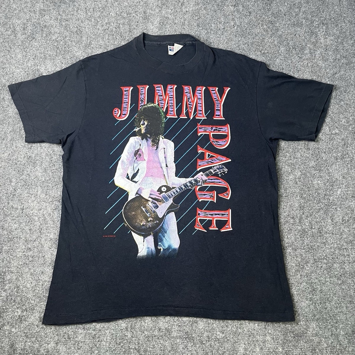 SLIM TSHIRT MARDI VINTAGE LOGO ブラック Vtg 1988 Jimmy Page Led Zeppelin T-shirt Mens L Single
