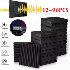 12 96Pcs Acoustic Wall Panels Studio Sound Noise Proofing Insulation Foam Black