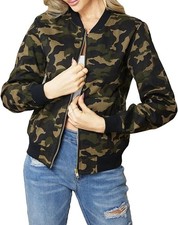 Women Long Sleeve Camouflage Full Zip Up Bomber Jacket with Pockets