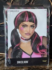 Spirit Halloween Monster High Draculaura Wig Black/Pink Pigtails Costume NEW