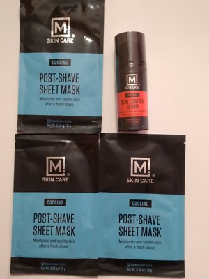 3x M Skin Care Men's Facial Masks Post-Shave & 1x M Skin Care Acne Control Serum