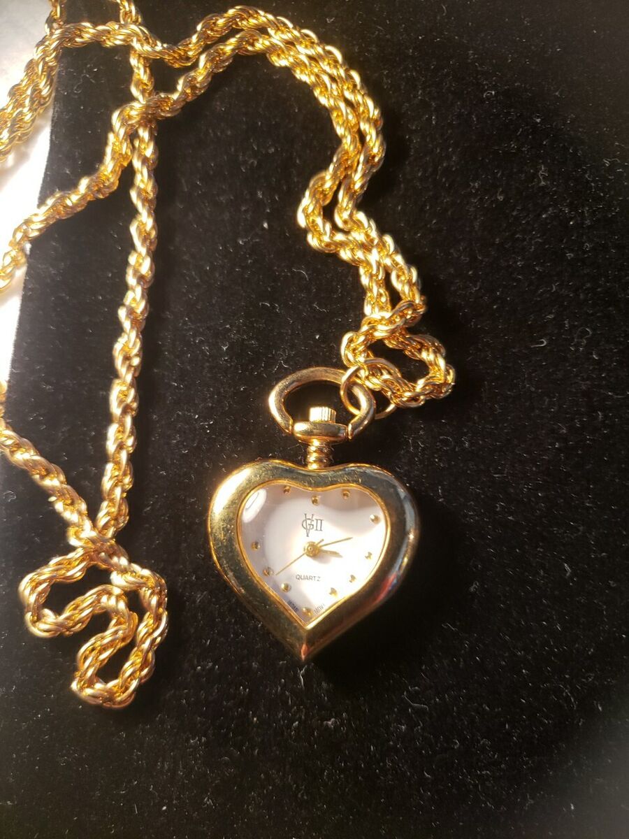 GLoria Vanderbilt II Necklace Heart Shape Watch Goldtone New GLoria Vanderbilt II Necklace Heart Shape Watch Goldtone New