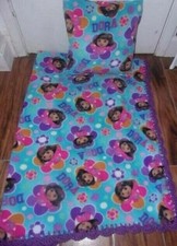 DORA THE EXPLORER -BABY-BLANKET-FLEECE-CROCHET-EDGE  PILLOW COVER HANDMADE