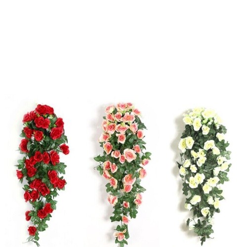 Artificial Hanging Basket Fake Silk Morning Glory Rose Flower Home Wedding Decor - Bild 8 von 24