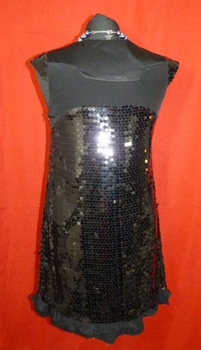 Simple Black Evening Party Cocktail Sequin 100% Silk Dress By Hanii Y Sz 10/12 - Picture 12 of 12
