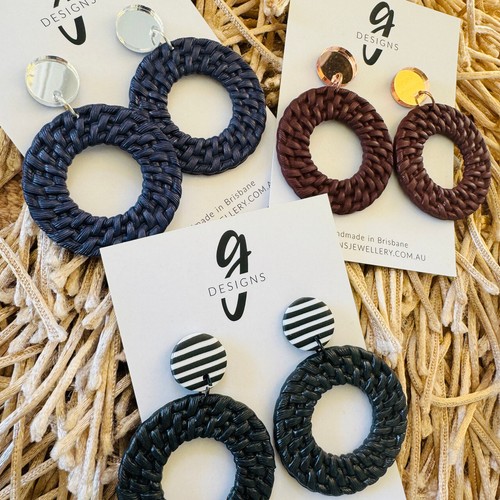 Statement Earrings - Faux Rattan - Circles - Your Choice - Bild 2 von 10