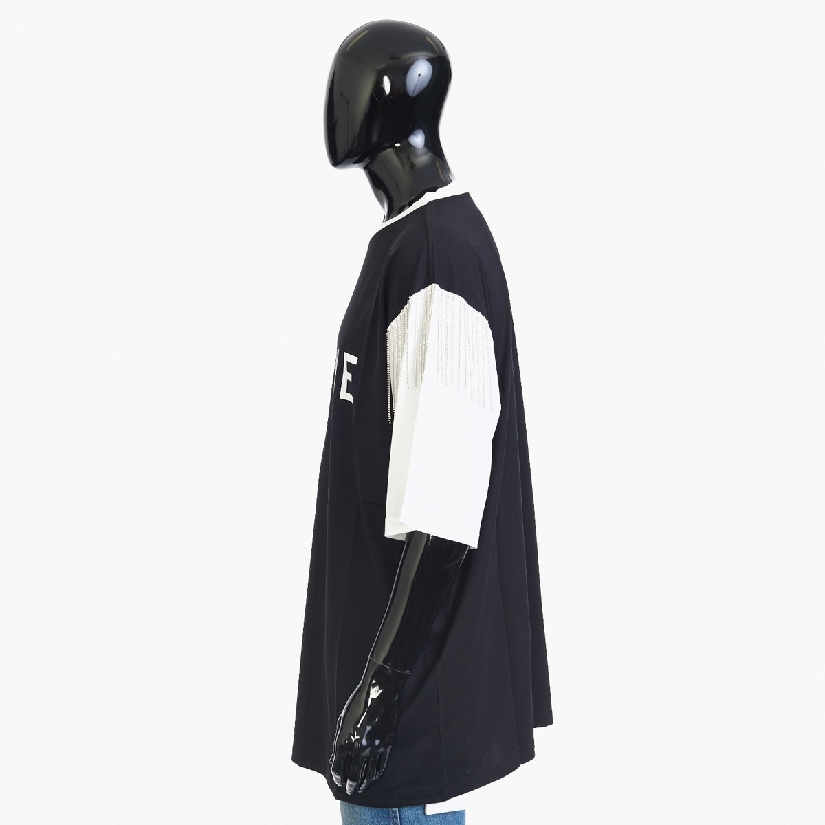 CELINE 1250$ Crewneck T-shirt - Logo Print, Sequined Fringes CELINE 1250$ Crewneck T-shirt - Logo Print, Sequined Fringes