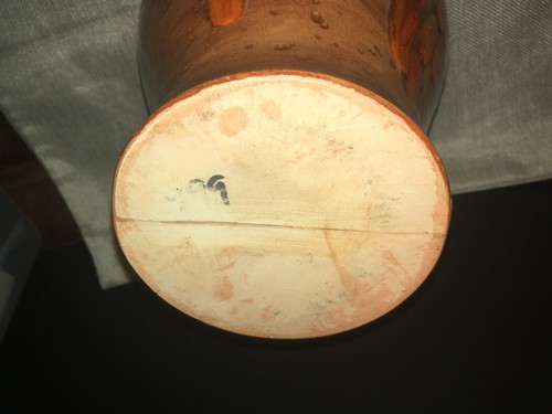 Atemberaubende orange Vintage Mid Century MCM Kunstkeramik tropfenglasierte Vase - Bild 6 von 6
