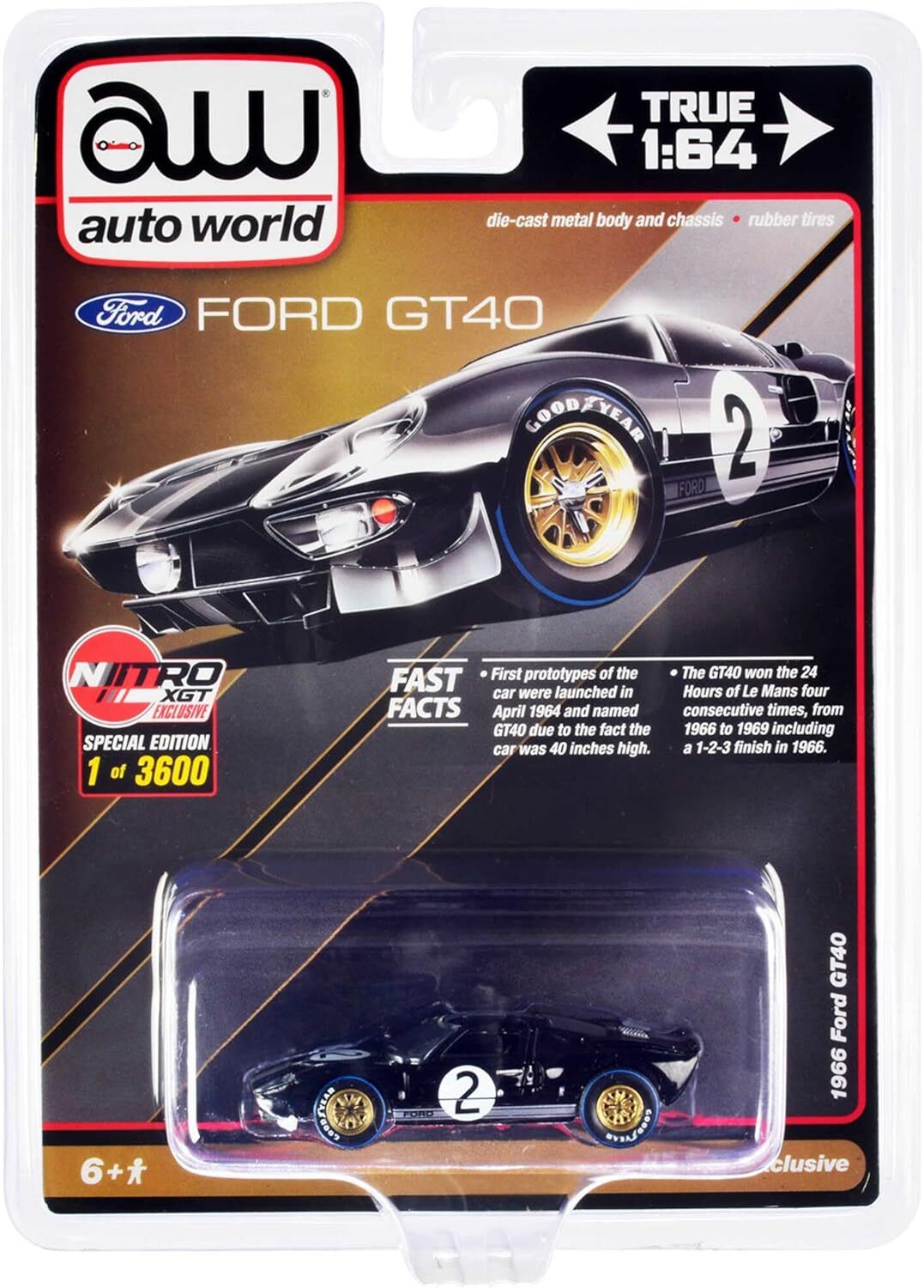 1966 Ford GT40 #2 Black Limited Edition 1/64 Diecast Model 3600 Pieces