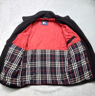 VINTAGE Burberry Coat Jacket Nova Check Lined Black Overcoat 100
