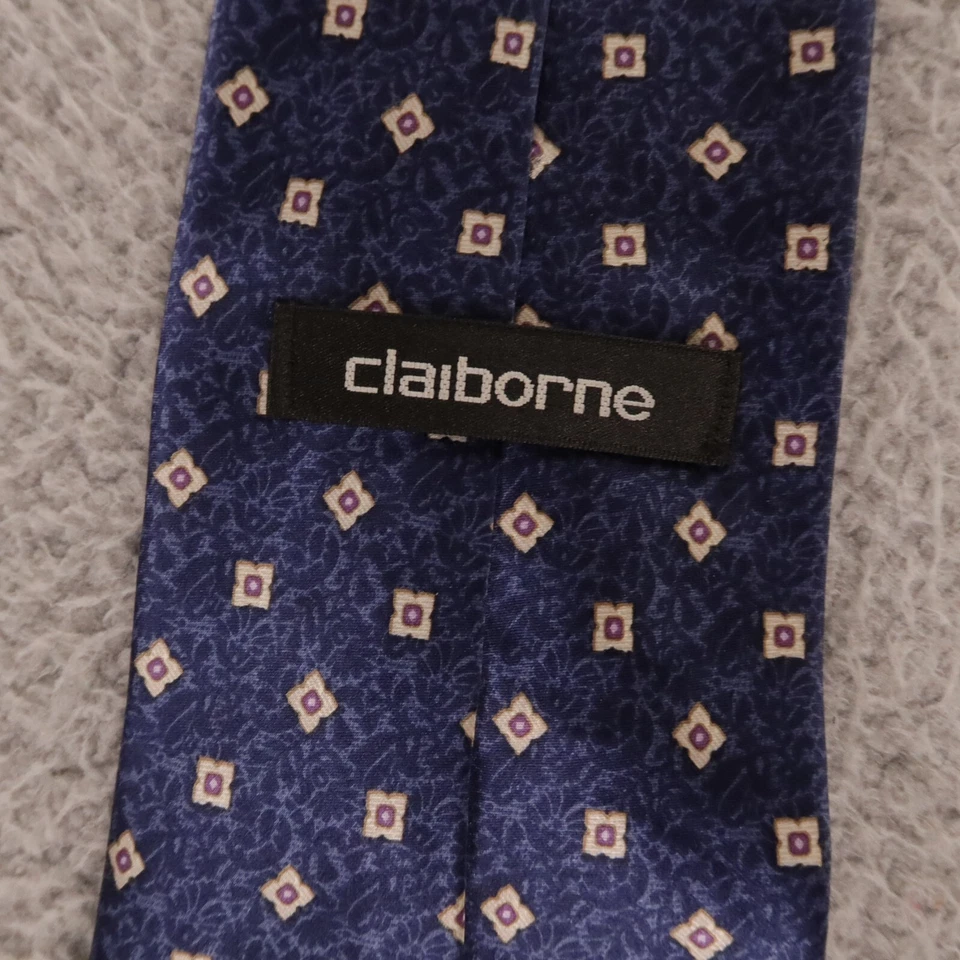 Corbata Claiborne Vintage Azul Púrpura Floral Cuadrados 100% Seda Hecha en EE. UU. 4" Foto 3 de 4
