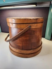 Antique Firkin Primitive Wooden Sugar Bucket with Handle 13.5" Tall